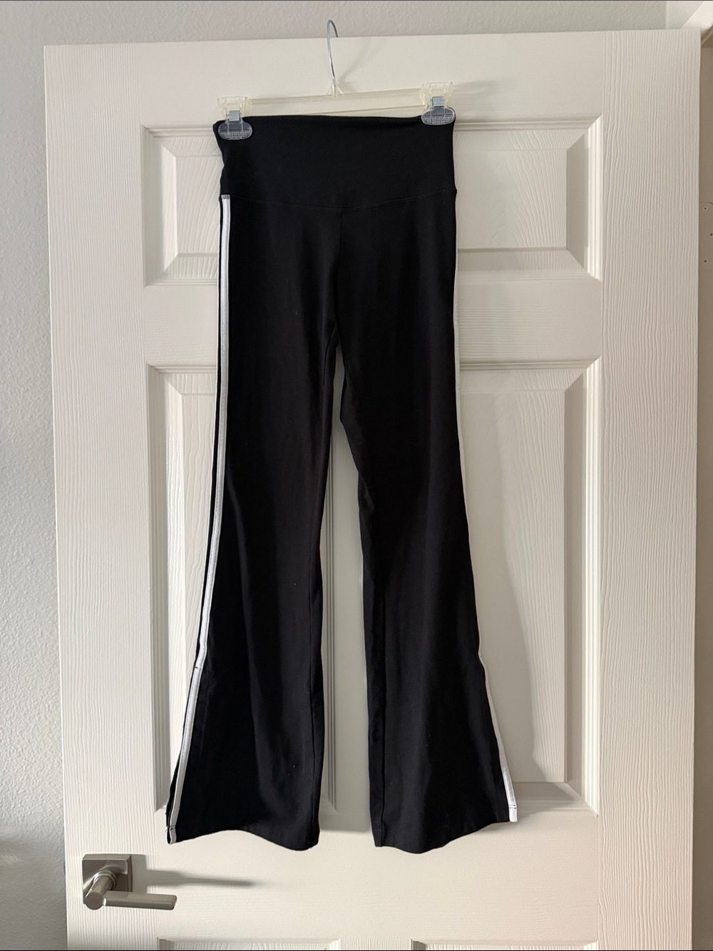 Victoria's Secret Black Leggings with White Side Stripe flares/side slits